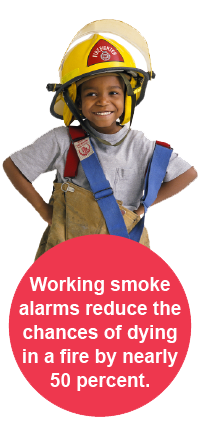 Working smoke alarms reduce the chances of dying in a fire by nearly 50 percent.